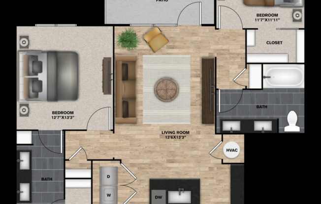 2 beds, 2 baths, 1,090 sqft, $1,570