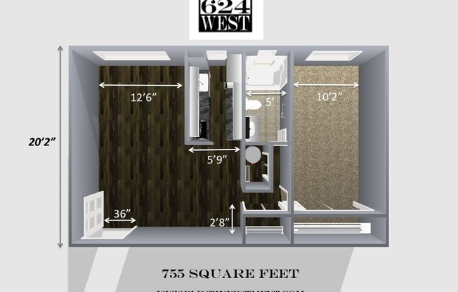 1 bed, 1 bath, 755 sqft, $925, Unit 19