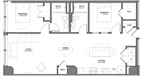 2 beds, 2 baths, 1,158 sqft, $1,422