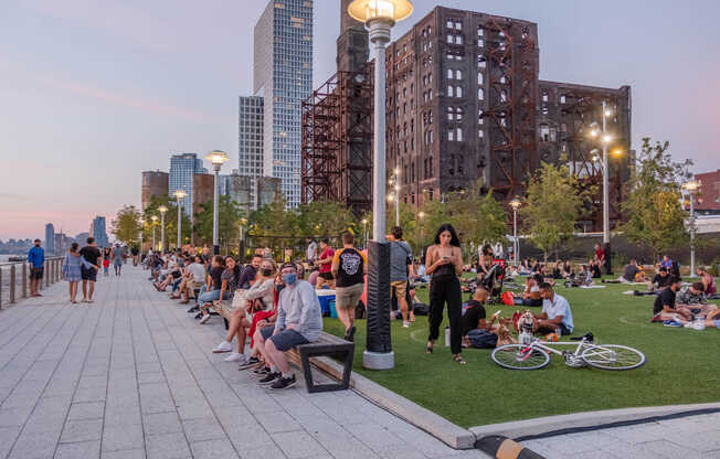 Enjoy the active and vibrant scene at Domino Park.