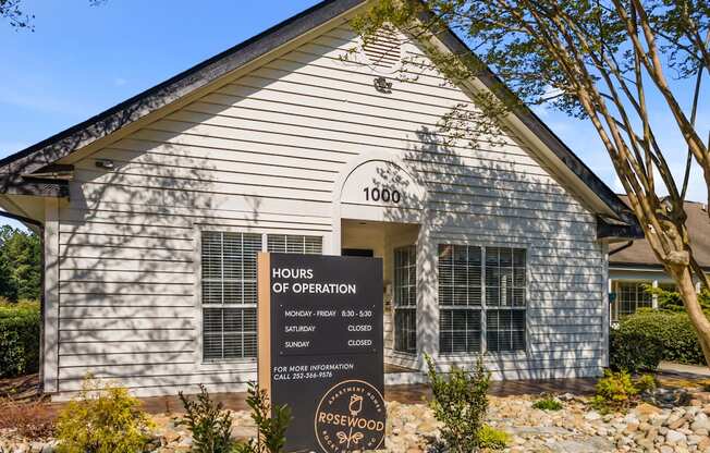 front of leasing office at Rosewood at Colony Square, North Carolina