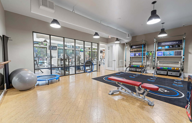 the gym at the flats at big tex apartments