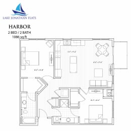 2 beds, 2 baths, 1,086 sqft, $1,995