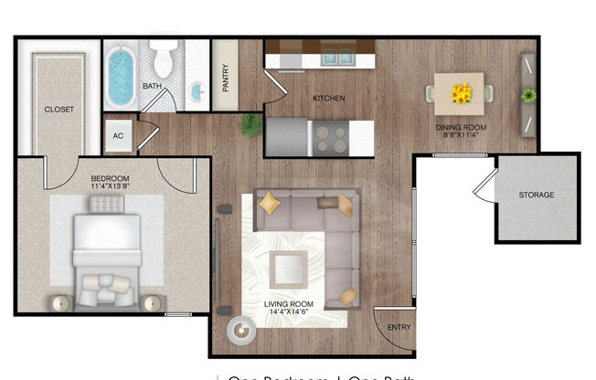 1 bed, 1 bath, 738 sqft, $904