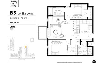 2 beds, 2 baths, 943 sqft, $1,950, Unit 2401