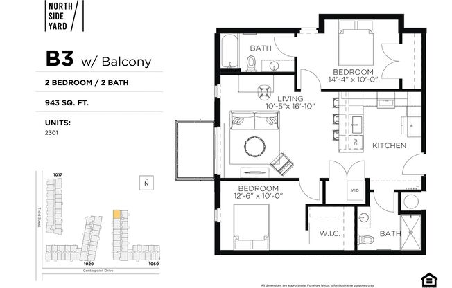 2 beds, 2 baths, 943 sqft, $1,950, Unit 2401