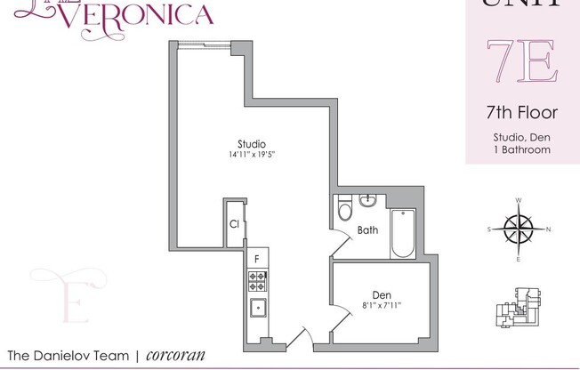 Studio, 1 bath, $2,600, Unit 7E