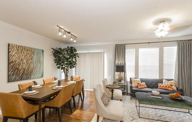 Modern living room with dining at Park at Magnolia, Magnolia, Texas