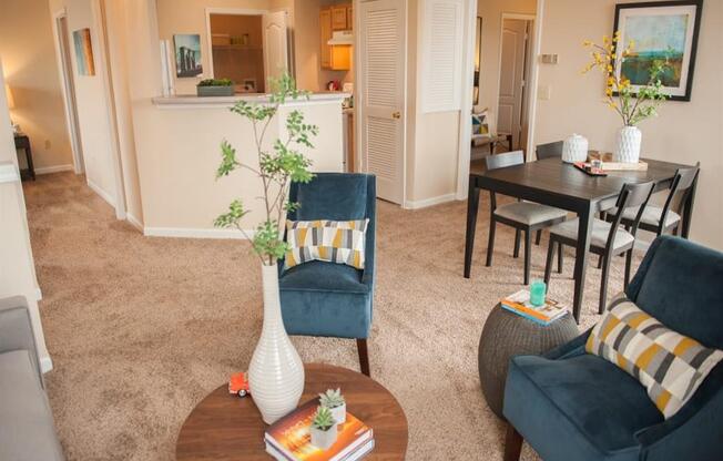 Living room/dining area at Waterford Place Apartments, Memphis, TN