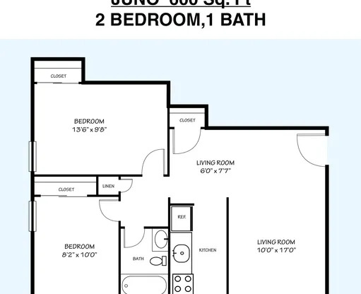 2 beds, 1 bath, 600 sqft, $1,255