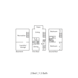 2 beds, 2.5 baths, 1,183 sqft, $1,250