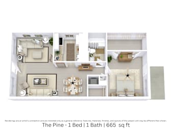 1 bed, 1 bath, 665 sqft, $830