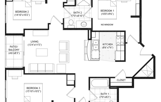 3 beds, 2 baths, 1,057 sqft, $4,375, Unit 304
