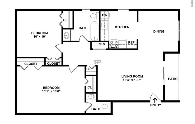 2 beds, 1.5 baths, 1,020 sqft, $1,130