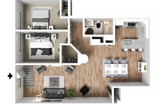 2 beds, 2 baths, 1,050 sqft, $945, Unit 1-212