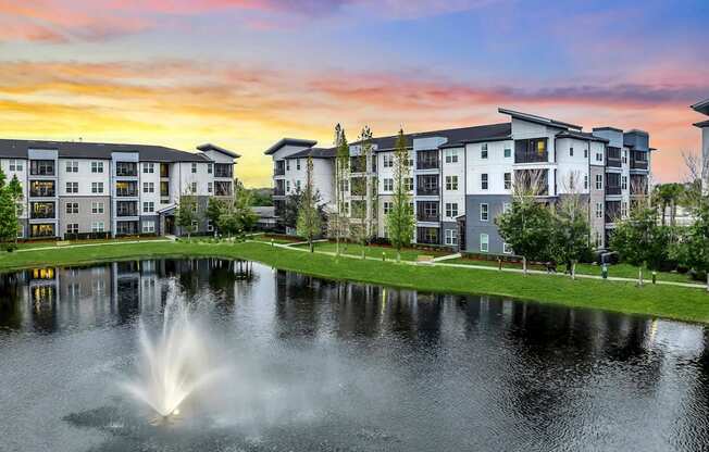 Beautiful Pond With Fountain at Pearce at Pavilion Luxury Apartments, Riverview, FL