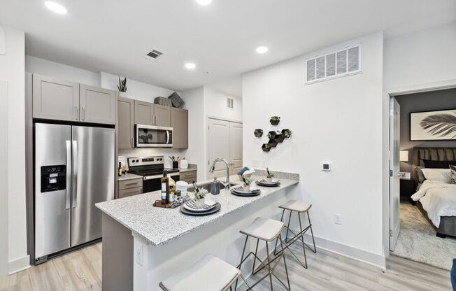 Model kitchen with bar seating