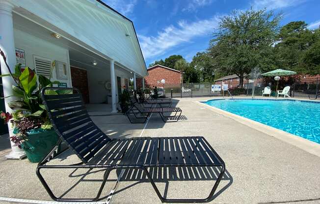 Retreat at Palm Pointe, North Charleston South Carolina, lounge chairs next to pool