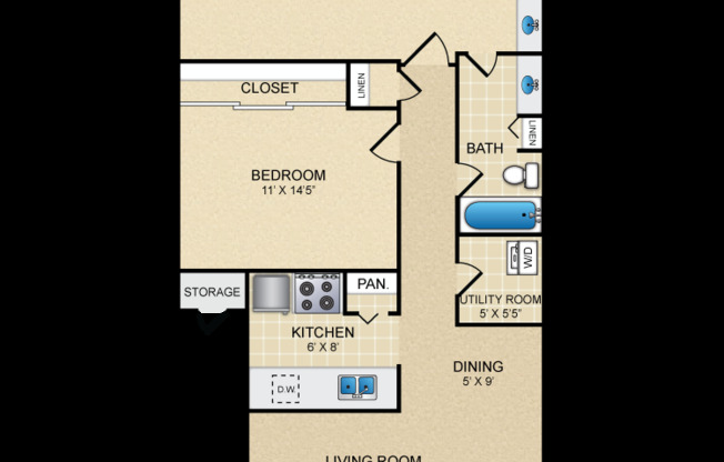 2 beds, 1 bath, 911 sqft, $1,600, Unit 521