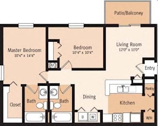 2 beds, 2 baths, 937 sqft, $1,519