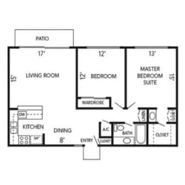 2 beds, 1.5 baths, 964 sqft, $3,100