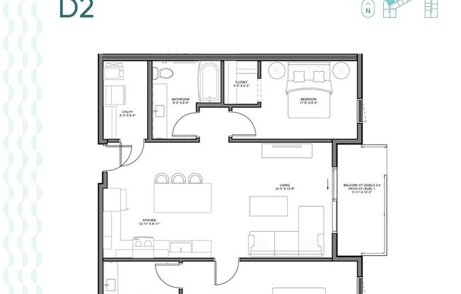 2 beds, 2 baths, 1,049 sqft, $1,995, Unit 126S