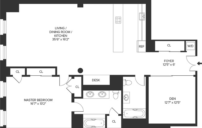1 bed, 2 baths, 1,613 sqft, $12,500, Unit 11A