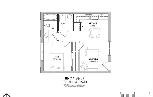 1 bed, 1 bath, 539 sqft, $1,500, Unit Unit 4