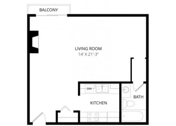 Studio, 1 bath, 530 sqft, $1,315