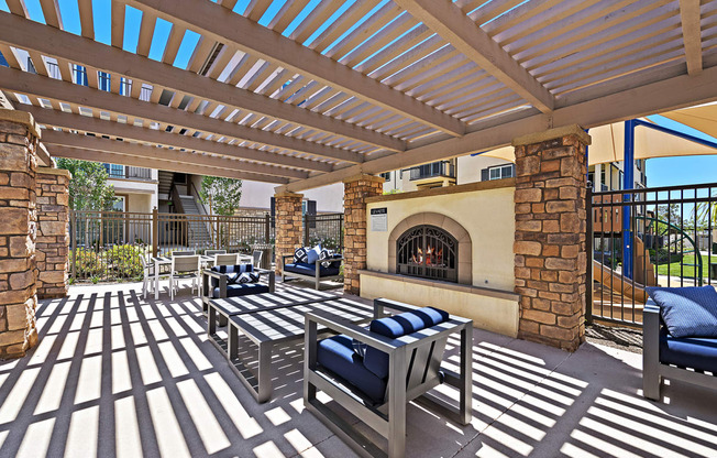 Outdoor fireplace at LEVANTE APARTMENT HOMES, Fontana, 92335