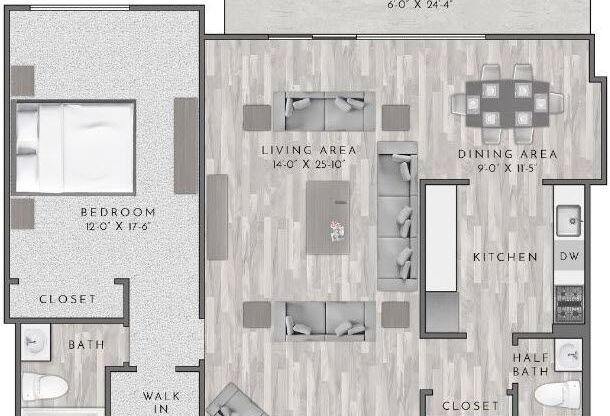 1 bed, 1.5 baths, 1,082 sqft, $1,435
