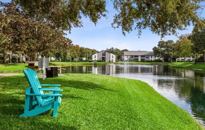 Lounge chairs on pond