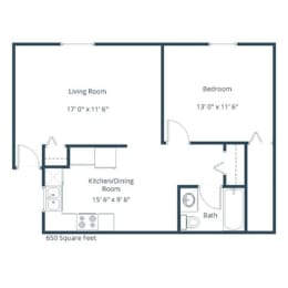 1 bed, 1 bath, 650 sqft, $665