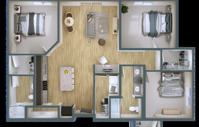 3 beds, 2 baths, 1,364 sqft, $1,775, Unit 401