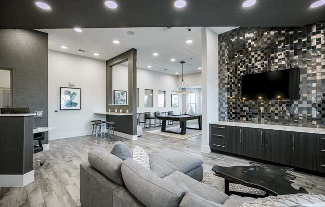 Clubhouse Interior at Cue Luxury Apartments, Cypress