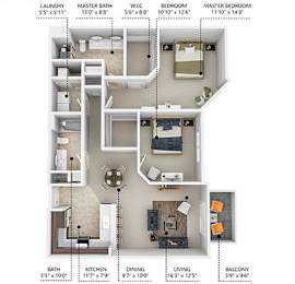 2 beds, 2 baths, 1,110 sqft, $1,330