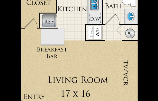 Studio, 1 bath, 450 sqft, $924