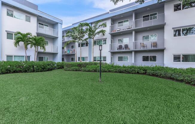 a large lawn in front of a building