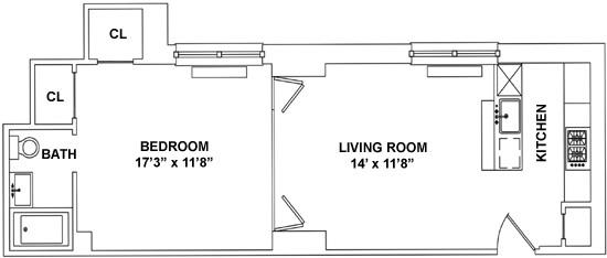 1 bed, 1 bath, 627 sqft, $6,200, Unit 1514