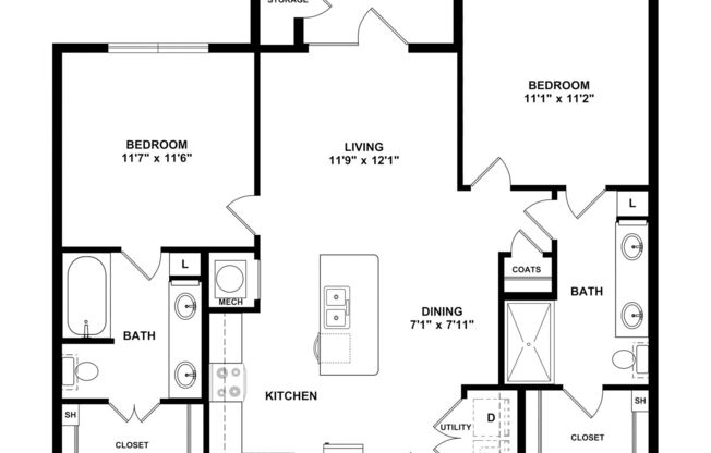 2 beds, 2 baths, 1,005 sqft, $1,502