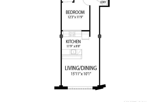 1 bed, 1 bath, 531 sqft, $2,200, Unit 203