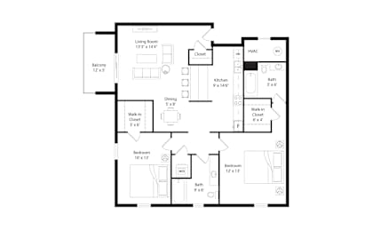 2 beds, 2 baths, 1,059 sqft, $1,480