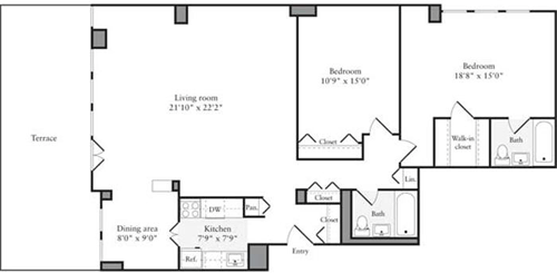 2 beds, 2 baths, 1,264 sqft, $8,463, Unit 10I