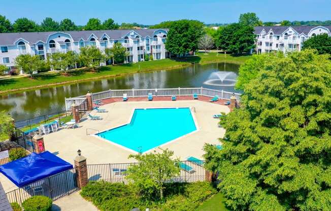 Aerial View of Outdoor Pool at Windmill Lakes Apartments in Holland, MI