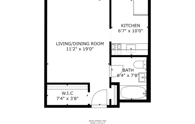 Studio, 1 bath, 264 sqft, $1,495, Unit #107