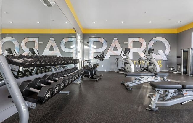 Modern fitness center at Parq Crossing