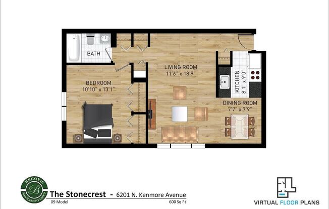 1 bed, 1 bath, 578 sqft, $1,850, Unit 309