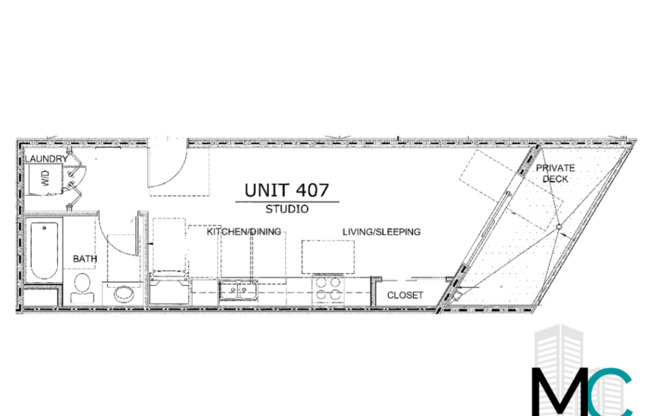 Studio, 1 bath, 513 sqft, $1,925, Unit 407