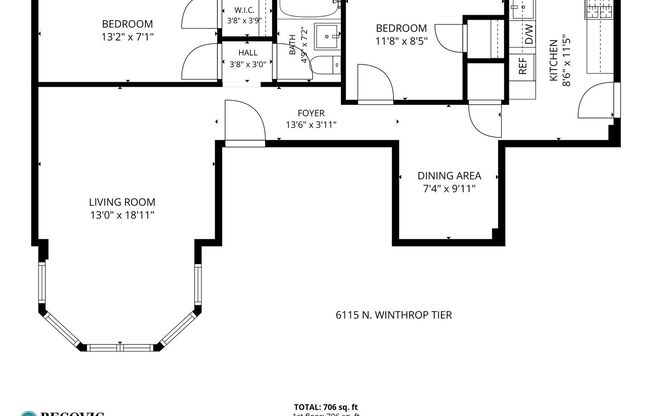 2 beds, 1 bath, 600 sqft, $2,550, Unit 6115-1st Floor