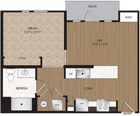 1 bed, 1 bath, 588 sqft, $1,292